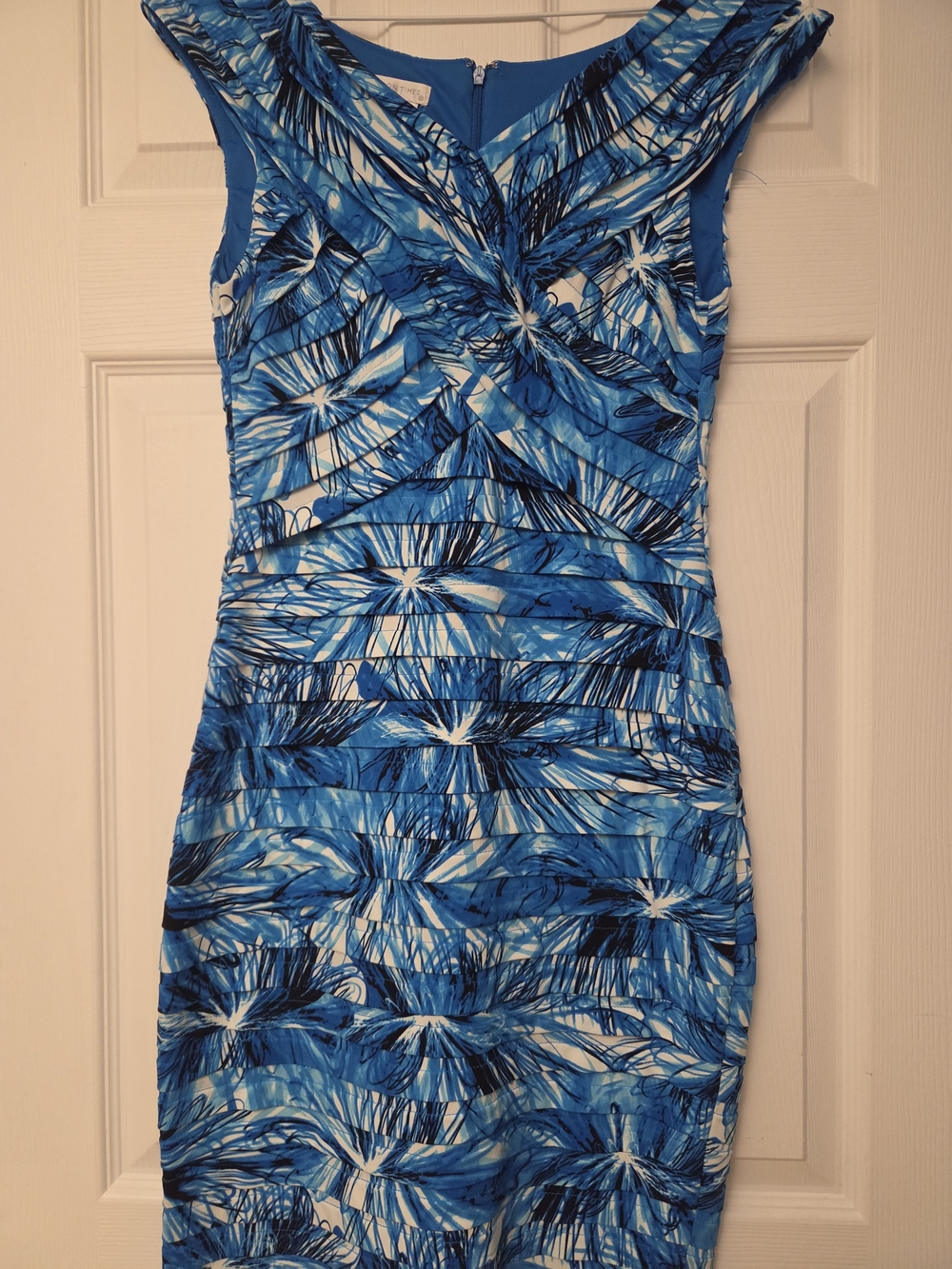 London Times Blue Floral-Print Midi Sheath Dress - Picture 3 of 5